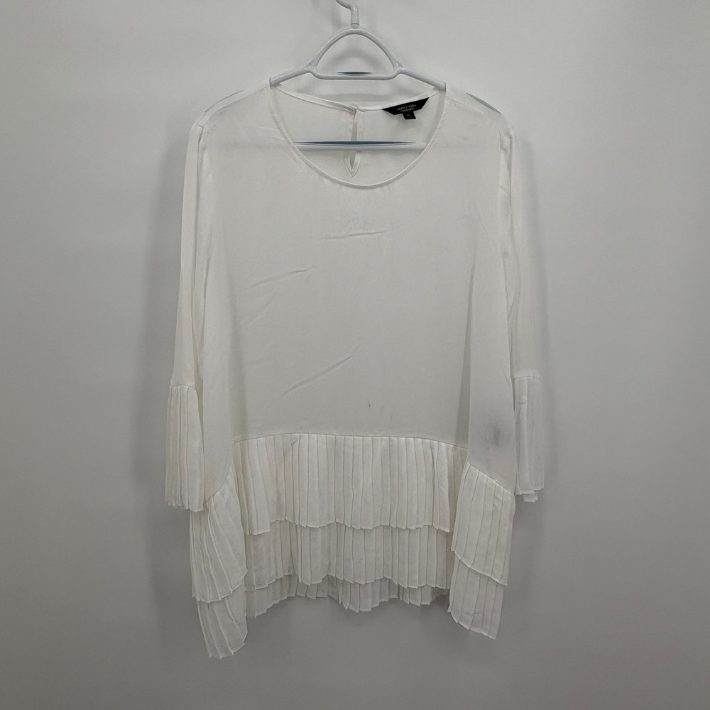 Simply Vera Vera Wang White Pleated Hem Bell Sleeve Tunic Blouse XL NEW NWT